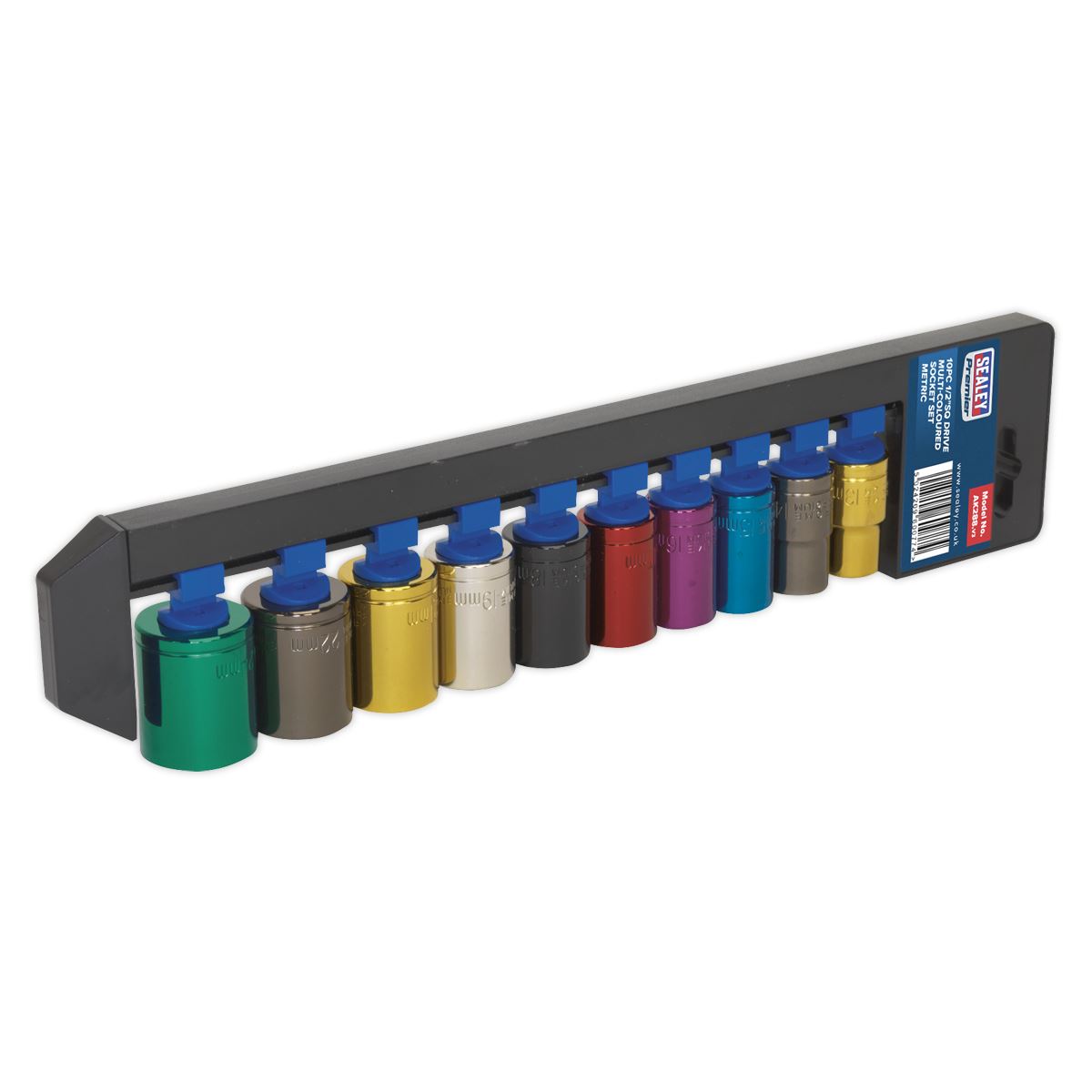 Sealey Metric Multi Coloured Socket Set 10pc 1/2"Sq Drive 6pt Standard AK288