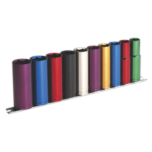 Sealey Metric Multi Coloured Socket Set 10pc 1/2"Sq Drive 6pt Deep AK288D