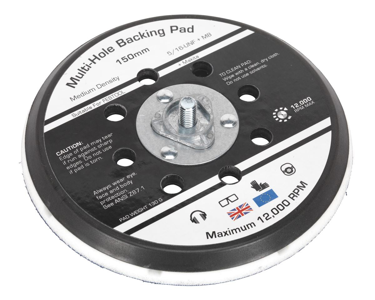 Sealey Universal Dust-Free Stick-On DA Backing Pad �150mm x 5/16"UNF & M8 AK289