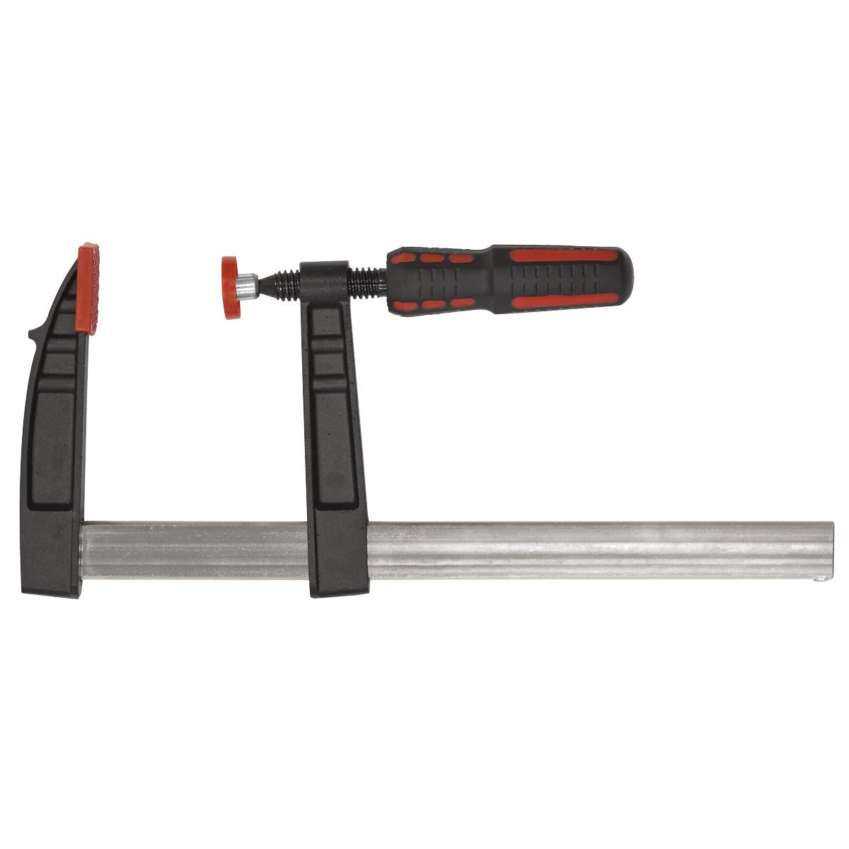 Sealey 300mm F Clamp Carbon Steel Bar Cast Iron Jaws Soft Grip Handle AK300F