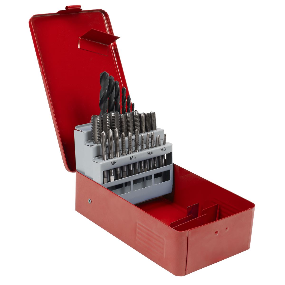 Sealey Metric HSS Drill Bit Set 28pc Inc Taps Taper Secondary Bottoming AK3023