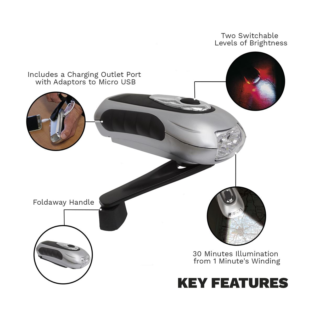 Sealey Wind-Up Torch 3 LED Rechargeable AK3305