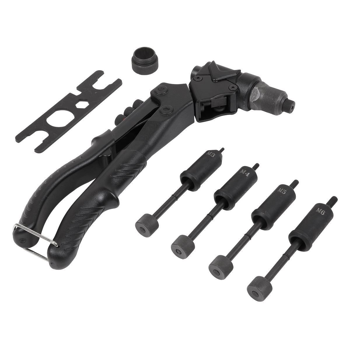 Sealey Swivel Head 2 in 1 Riveter And Rivet Nut Tool Kit Four Sizes AK3992
