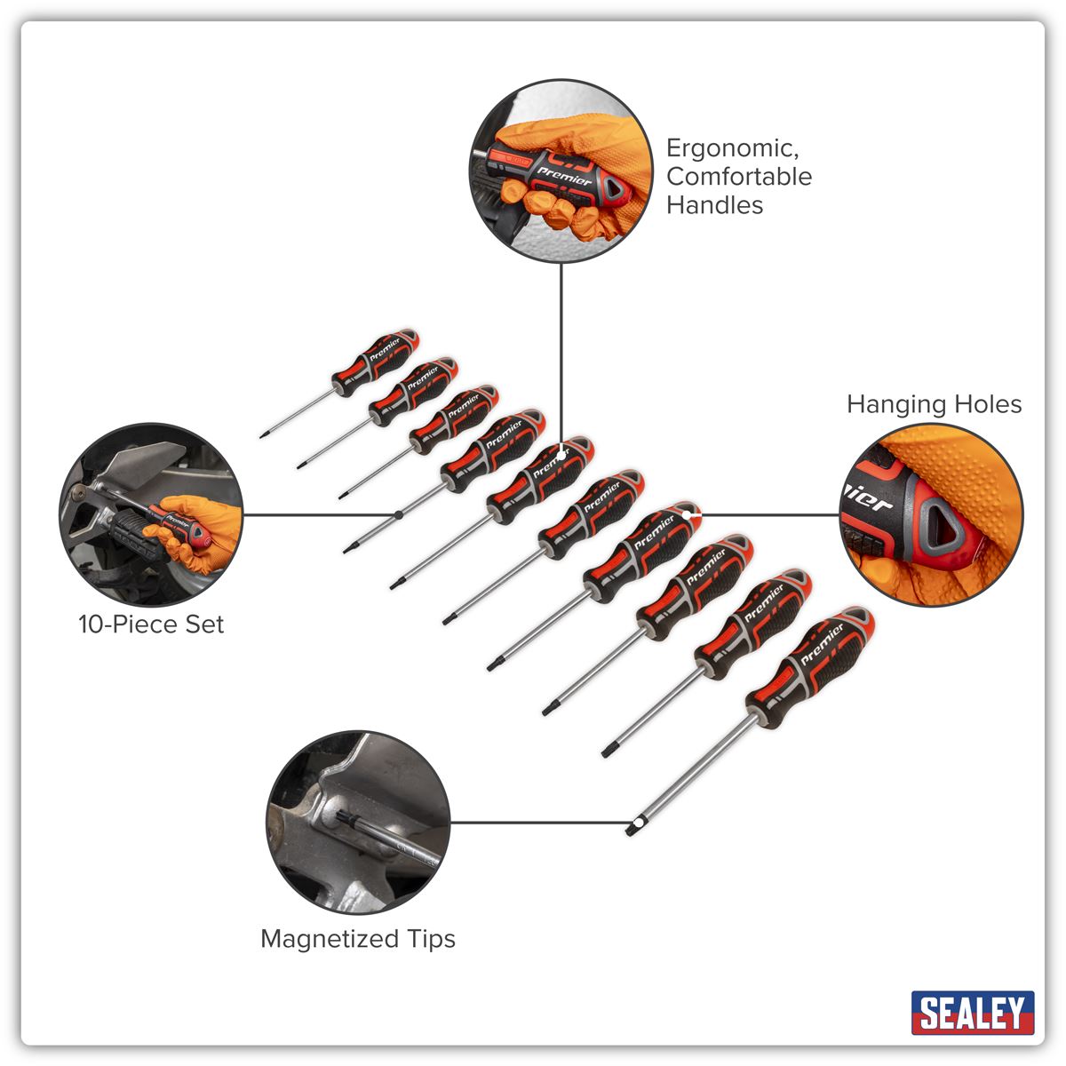 Sealey Screwdriver Set 10pc TRX-Star* GripMAX&reg; - Red AK4324