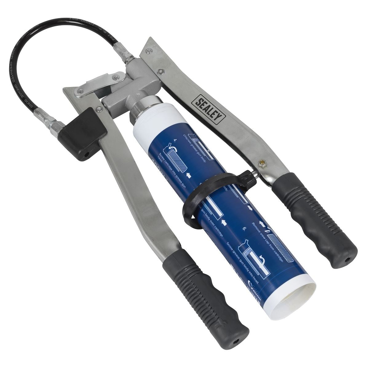 Sealey Double Lever Grease Gun 300mm 12" Delivery Hose 4 Jaw Coupler AK4405