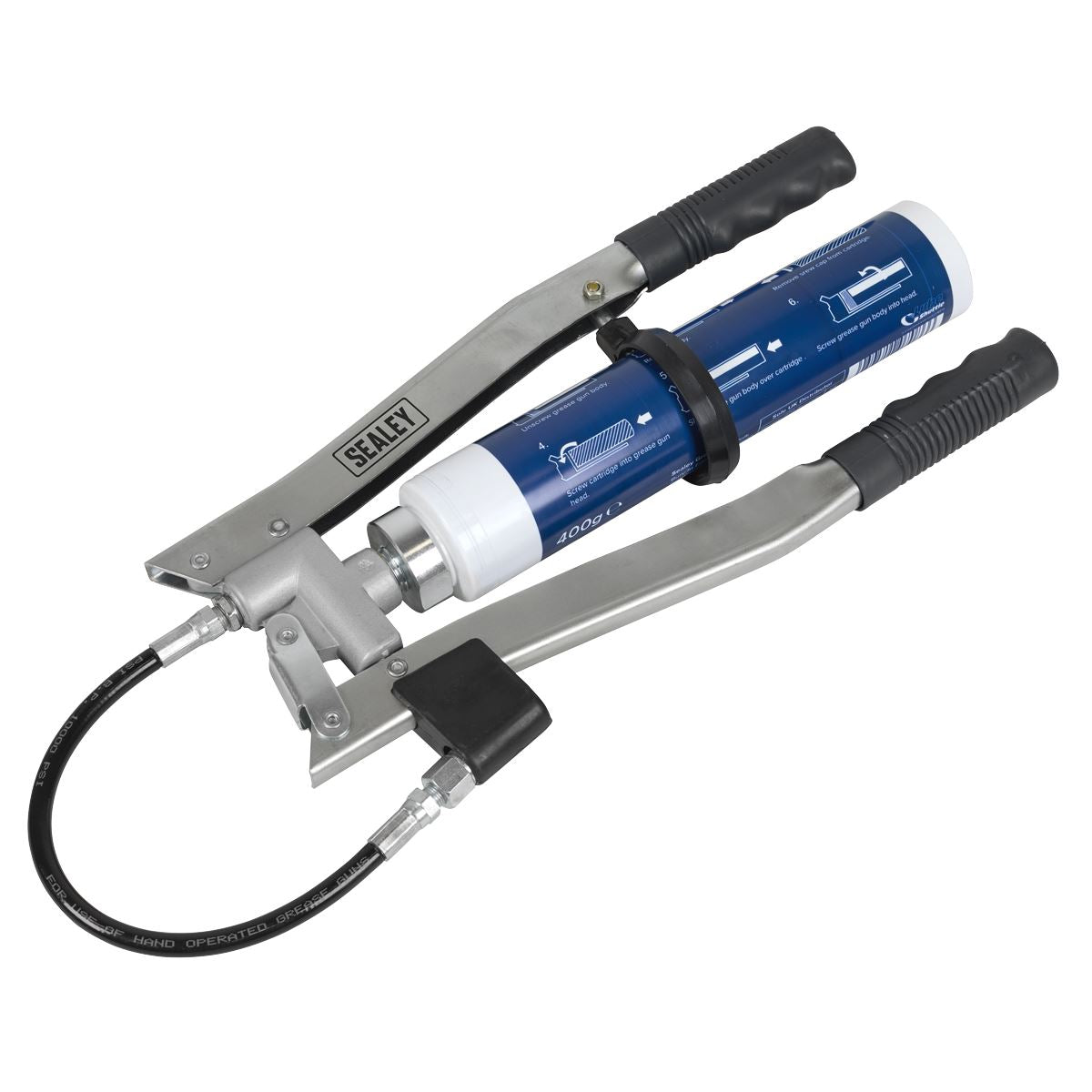Sealey Double Lever Grease Gun 300mm 12" Delivery Hose 4 Jaw Coupler AK4405