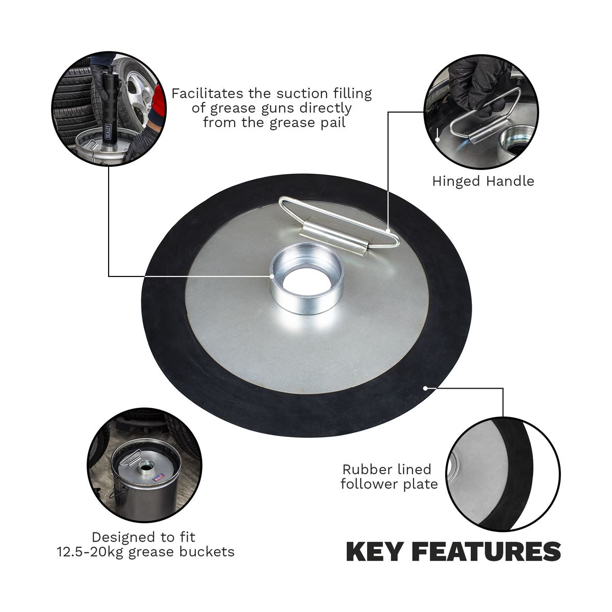 Sealey Bulk Fill Follower Plate For Grease Guns AK4409