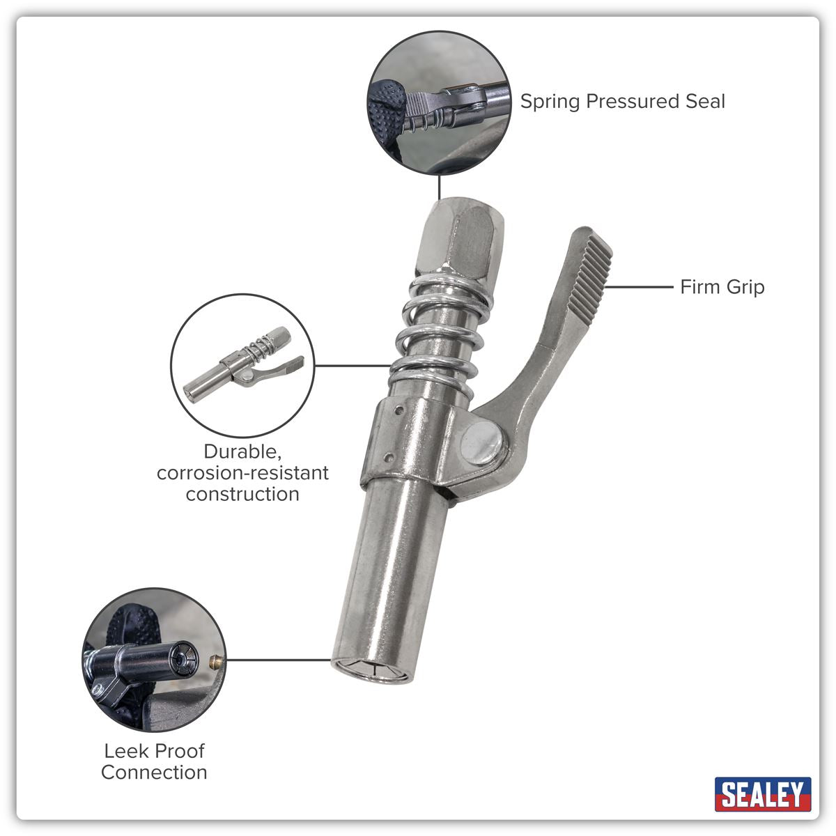 Sealey Single Handle Grease Gun Coupler Leak Proof Max Pressure 10,000psi AK452