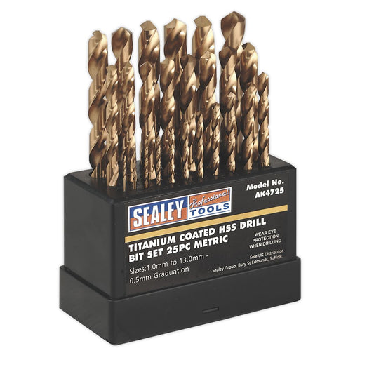 Sealey HSS Fully Ground Drill Bit Set 25pc DIN 338 Metric AK4725