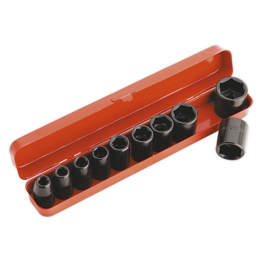 Sealey Metric Impact Socket Set 10pc 1/2"Sq Drive Single Hex Boxed AK56/11M