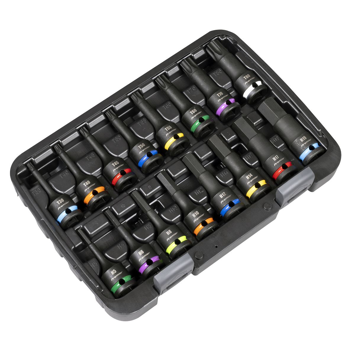Sealey Premier Hex & Torx Star Impact Socket Bit Set 1/2"Sq Drive 16pc AK56005