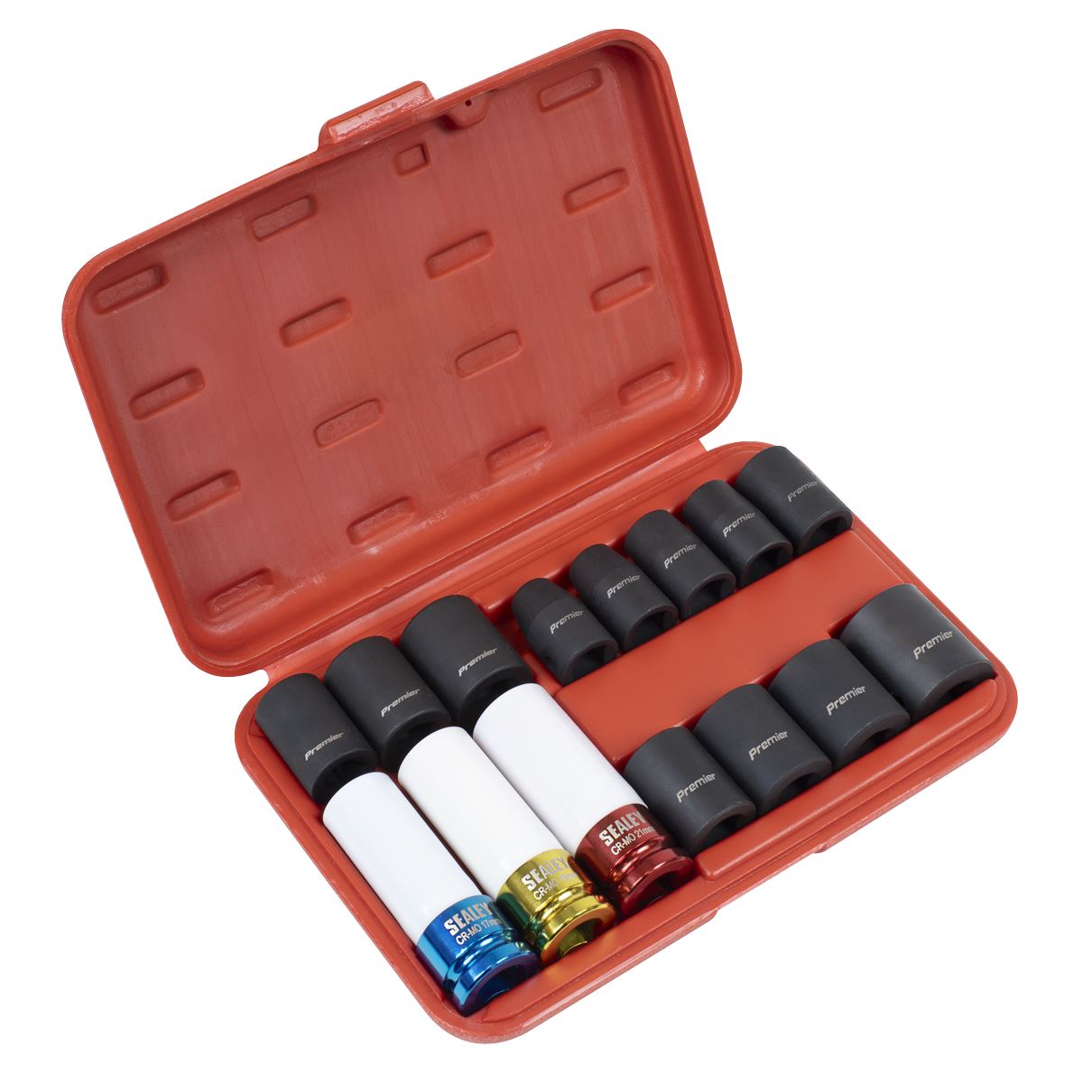 Sealey Impact Alloy Wheel Nut Socket Removal Set 15pc 1/2"Sq Drive AK5615M