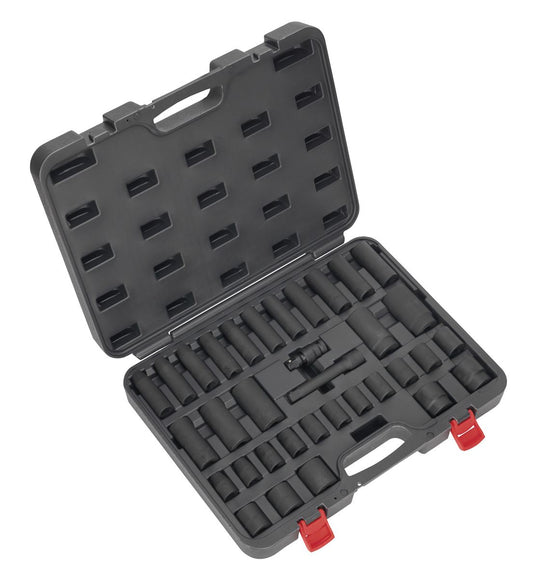 Sealey Metric Impact Socket Set 34pc 1/2"D Deep And Standard Length AK5634M