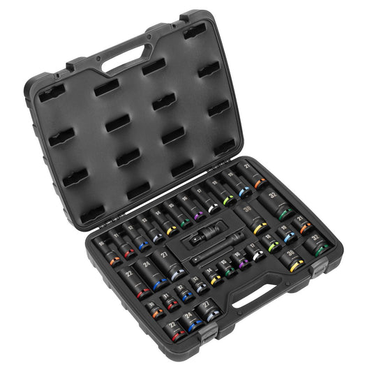 Sealey Impact Socket Set 1/2"D 34pc Colour Coded Deep & Standard Length AK5635M