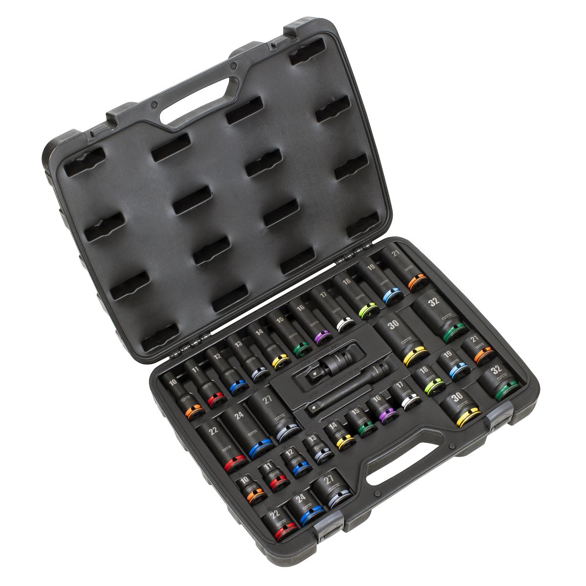 Sealey Lock On Standard & Deep Impact Socket Set 34pc 1/2"D 6pt Metric AK5636M