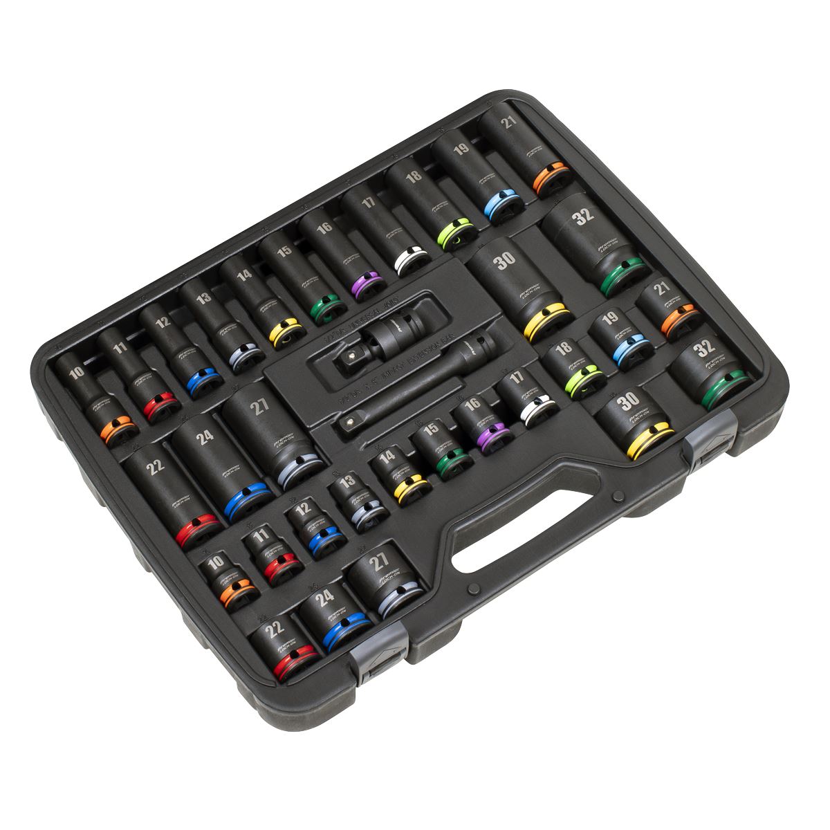 Sealey Lock On Standard & Deep Impact Socket Set 34pc 1/2"D 6pt Metric AK5636M