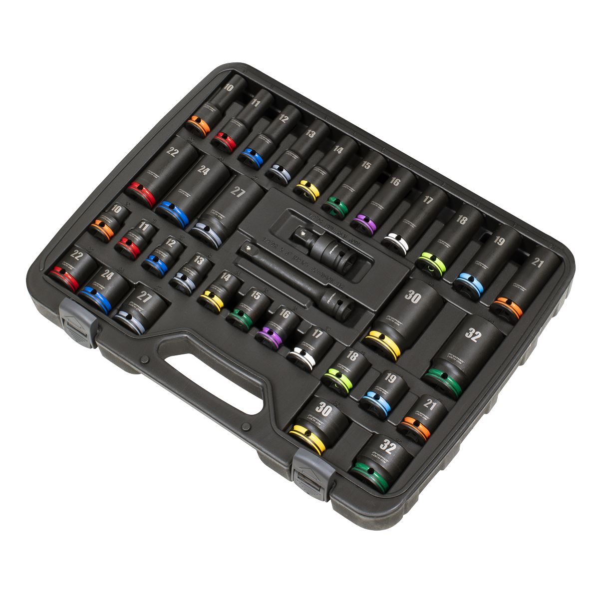 Sealey Lock On Standard & Deep Impact Socket Set 34pc 1/2"D 6pt Metric AK5636M