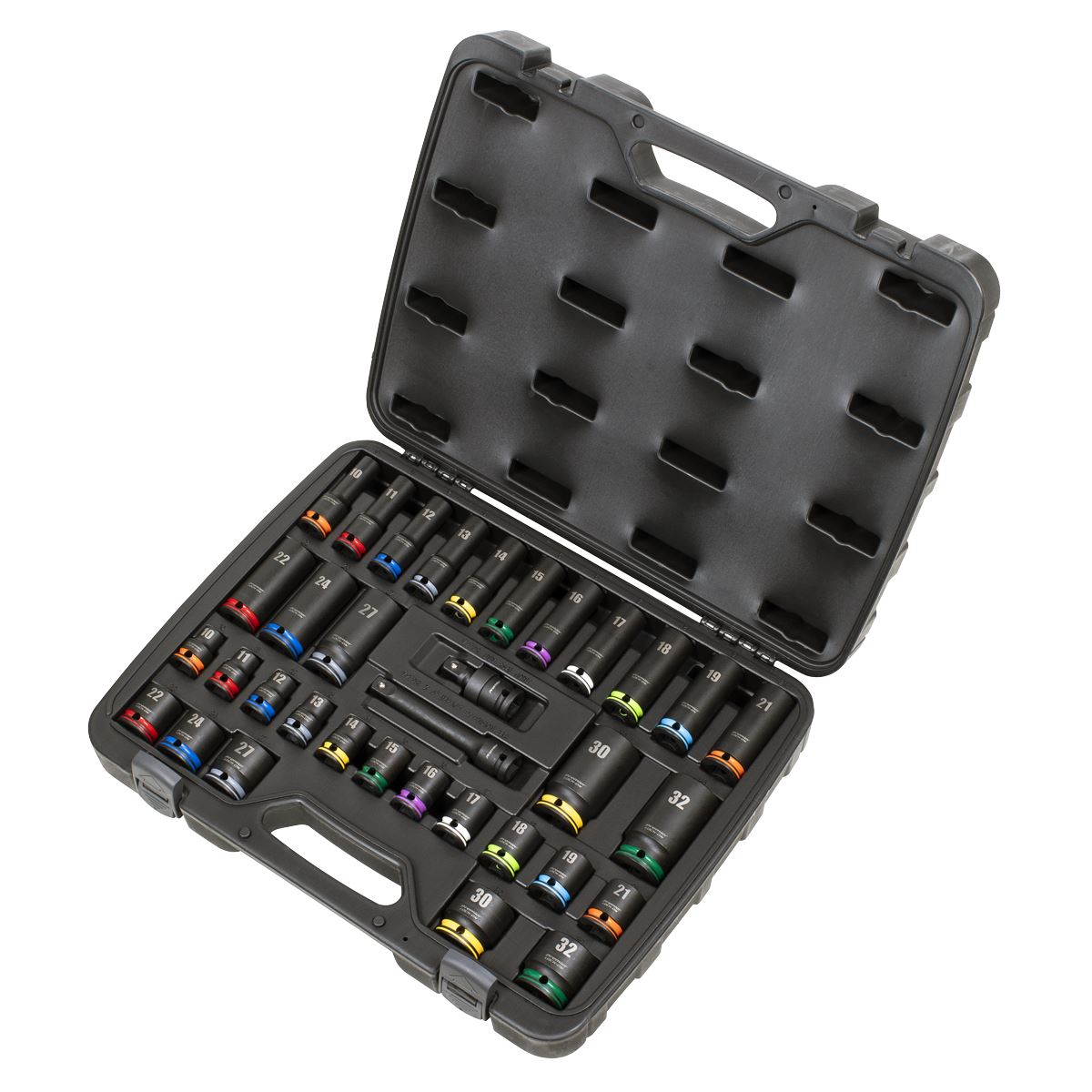Sealey Lock On Standard & Deep Impact Socket Set 34pc 1/2"D 6pt Metric AK5636M