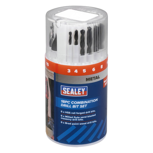 Sealey Combination Drill Bit Set 18pc For Masonry Steel Cast Iron Wood AK5711