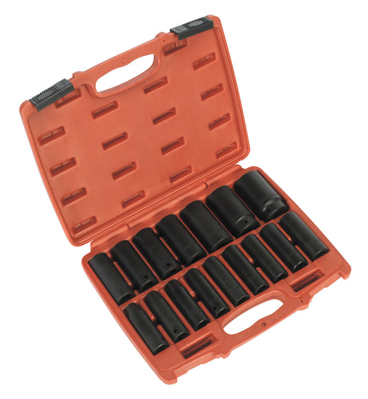 Sealey Metric Impact Socket Set 16pc 1/2"Sq Drive Deep Boxed AK5816M