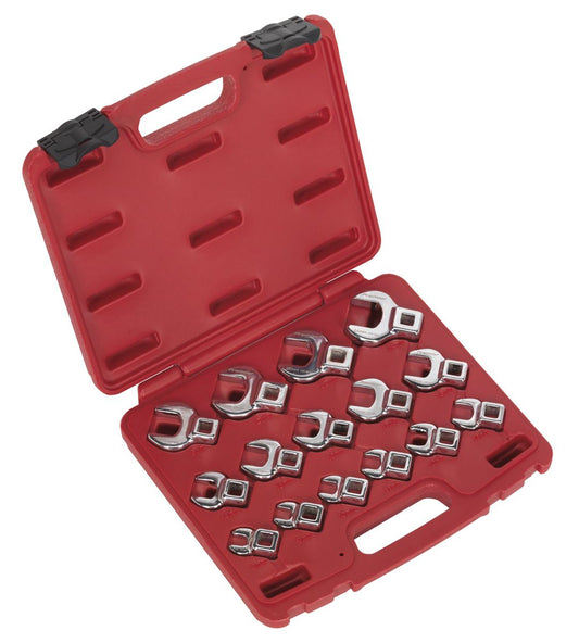 Sealey Crow's Foot Open-End Spanner Set 15pc 3/8"Sq Drive Metric AK59891