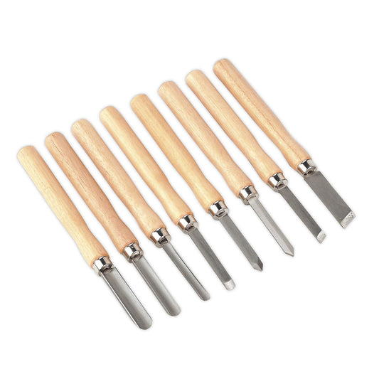 Sealey Wood Turning Chisel Set 8pc Softwood Handles Steel Shafts & TipsAK60/8