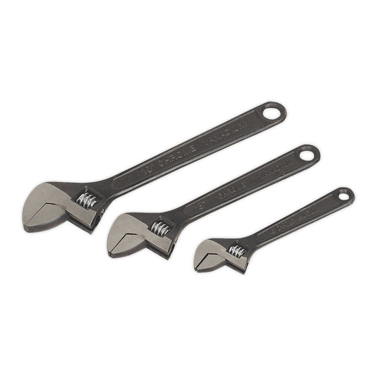 Sealey Adjustable Wrench Set 3pc Size 150 200 and 250mm Black Phosphate AK607