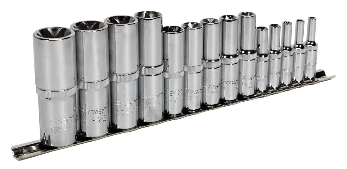 Sealey Torx Star Socket Set 14pc Deep 1/4" 3/8" & 1/2"Sq Drive E4-E24 AK6114