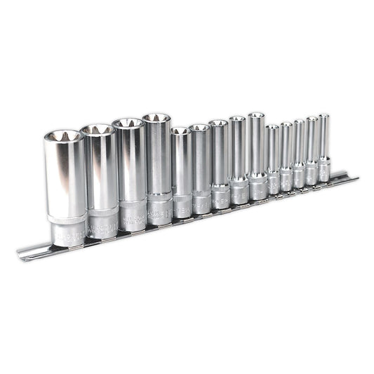 Sealey Torx Star Socket Set 14pc Deep 1/4" 3/8" & 1/2"Sq Drive E4-E24 AK6114
