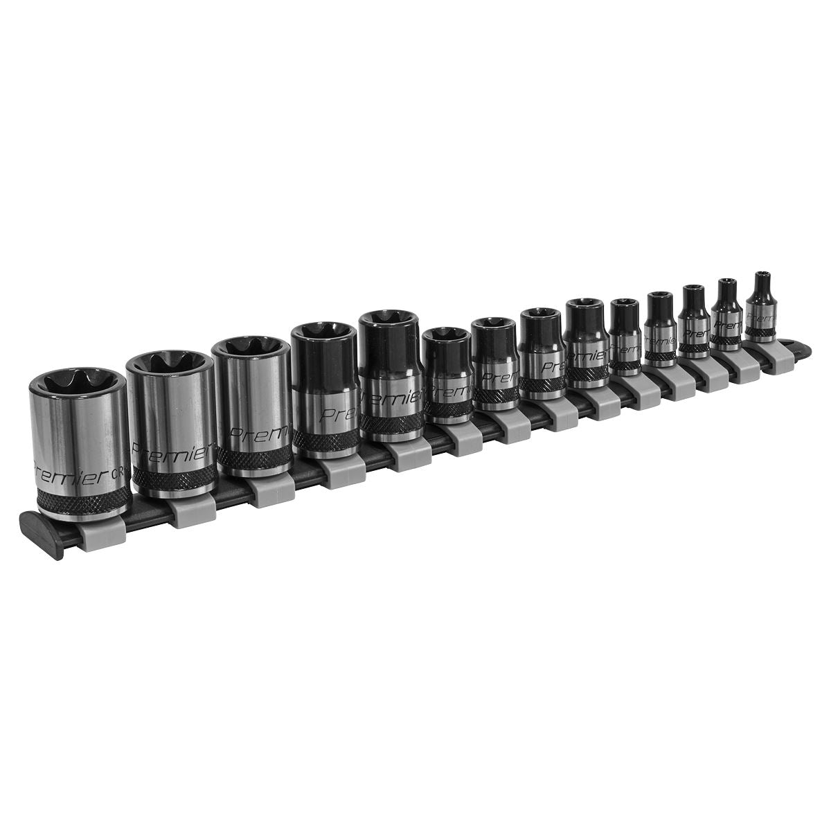 Sealey Torx Star Socket Set 14pc 1/4" 3/8" & 1/2"Sq Drive E4-E24 Black AK618B