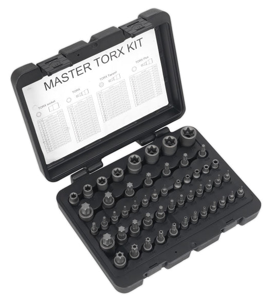 Sealey Torx Star Master Socket Set 52pc 1/4" 3/8" & 1/2"D Male & Female AK6199