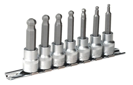 Sealey Ball-End Hex Socket Bit Set 7pc Metric 3/8"Sq Drive 62mm AK621