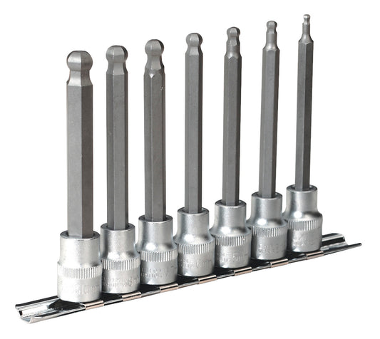Sealey Ball-End Hex Socket Bit Set 7pc Metric 3/8"Sq Drive 100mm AK6212
