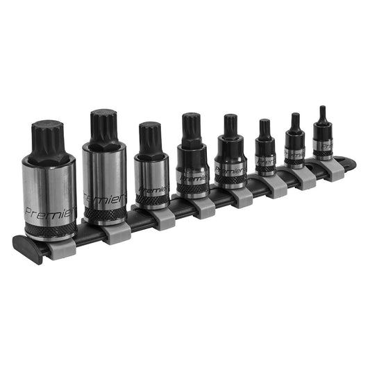 Sealey Spline Socket Bit Set 8pc 1/4", 3/8" & 1/2"Sq Drive Black Series AK6214B