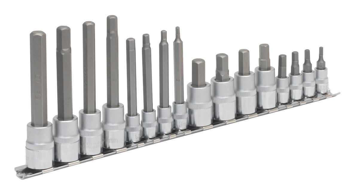 Sealey Hex Socket Bit Set 16pc 1/4" & 3/8"Sq Drive AK6219