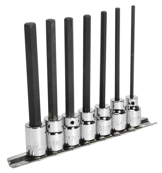 Sealey Hex Socket Bit Set 7pc 3/8"Sq Drive 110mm Metric AK62254