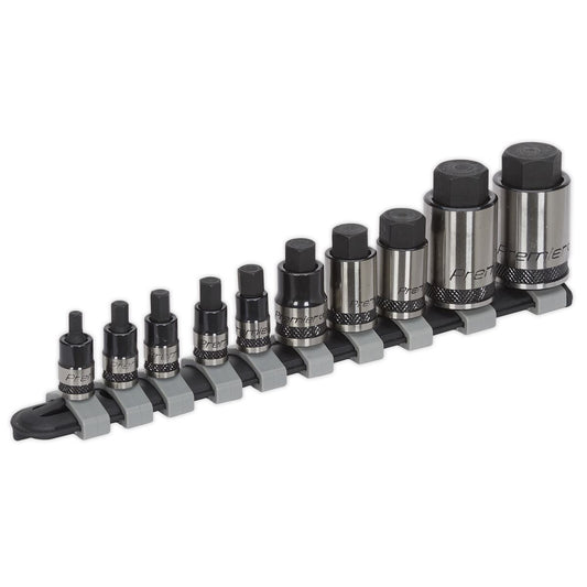 Sealey Hex Socket Bit Set 10pc Stubby 1/4", 3/8" & 1/2"Sq Drive Black Series AK6229B