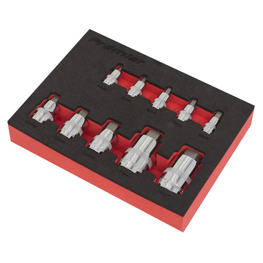 Sealey Hex Socket Bit Set 10pc Stubby 1/4", 3/8" & 1/2"Sq Drive AK6244