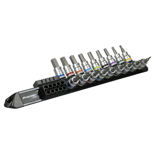 Sealey Premier Hex & Torx Star Socket Bit Set 3/8"D 18pc On A Rail AK6252