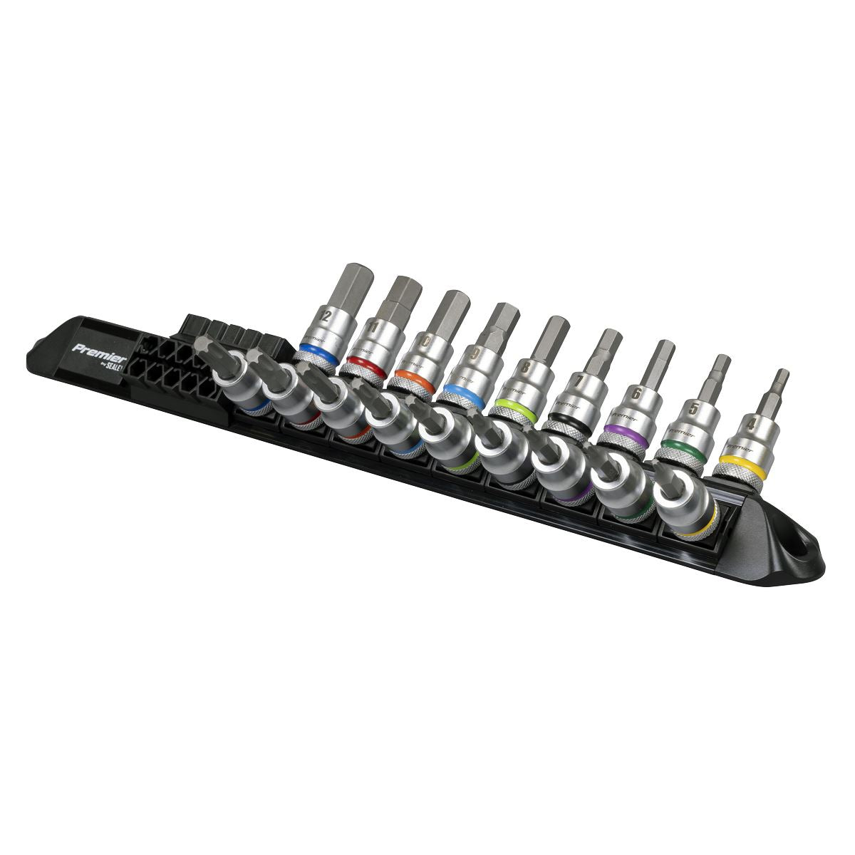 Sealey Premier Hex & Torx Star Socket Bit Set 3/8"D 18pc On A Rail AK6252