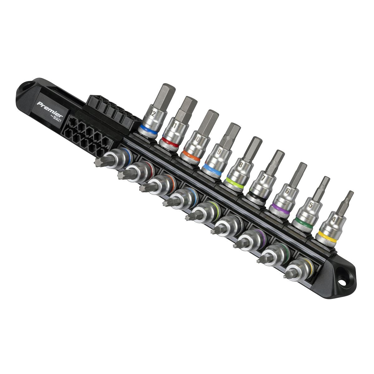 Sealey Premier Hex & Torx Star Socket Bit Set 3/8"D 18pc On A Rail AK6252
