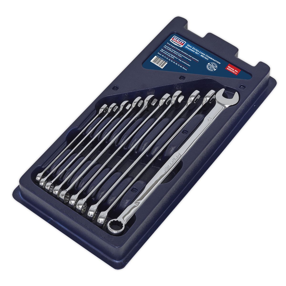 Sealey Combination Spanner Set 10pc Extra-Long Metric AK6310