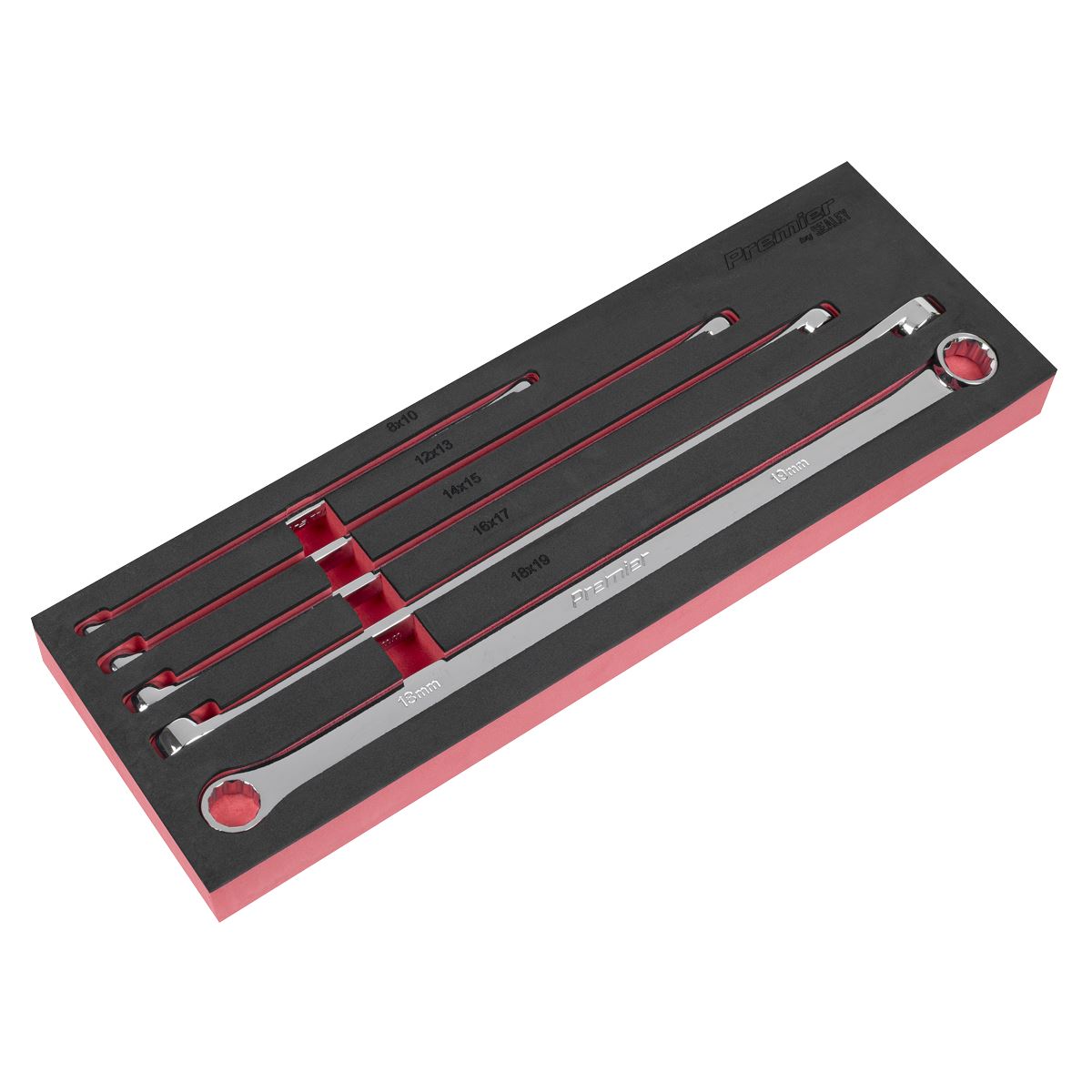 Sealey Premier Extra-Long Double End Ring Spanner Set in EVA Foam Tray 5pc AK63110