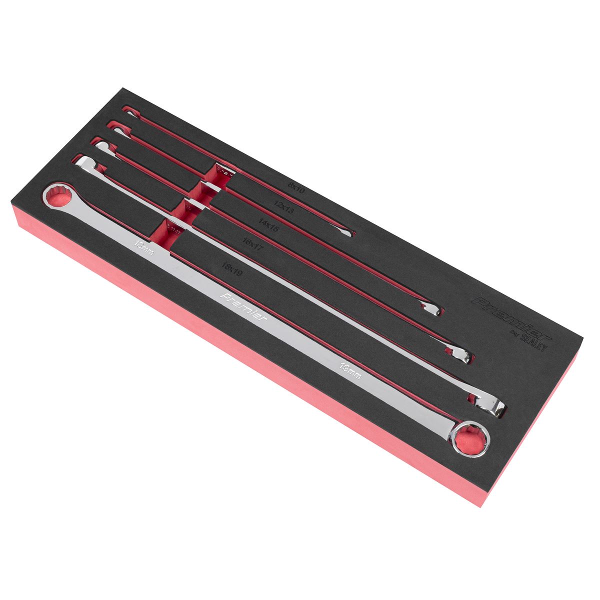 Sealey Premier Extra-Long Double End Ring Spanner Set in EVA Foam Tray 5pc AK63110