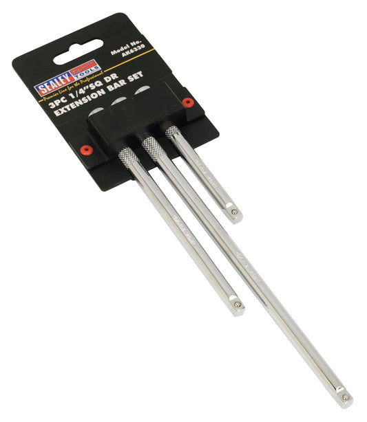 Sealey Extension 1/4"Sq Drive Bar Set 3pc Chrome Plated AK6330