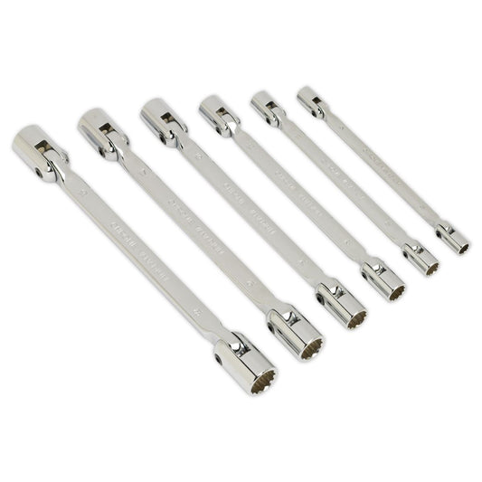 Sealey Double Flexi-Head Socket Spanner Set 6pc Fully Polished Metric AK635