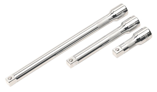 Sealey Extension Bar Set 3pc 1/2"Sq Drive Sizes 75, 150, 225mm AK6350
