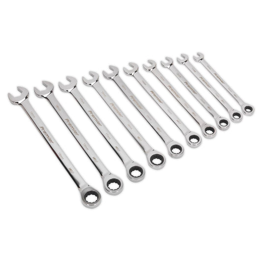 Sealey Combination Ratchet Spanner Set 10pc Extra-Long Metric AK63914