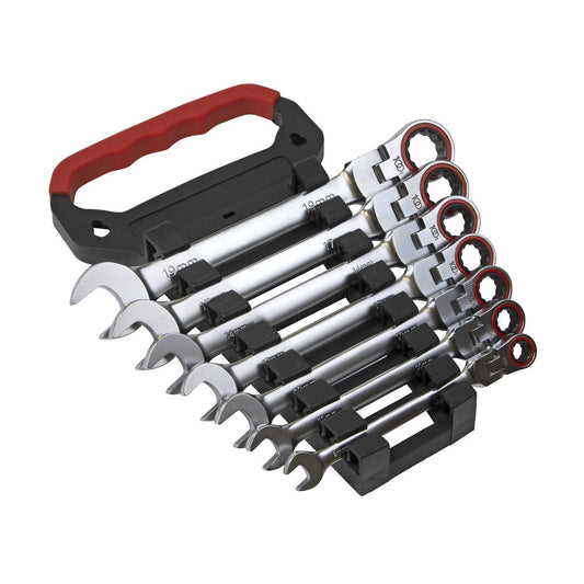 Sealey Flexi-Head Ratchet Combination Spanner Set 7pc Metric Platinum Series AK63943