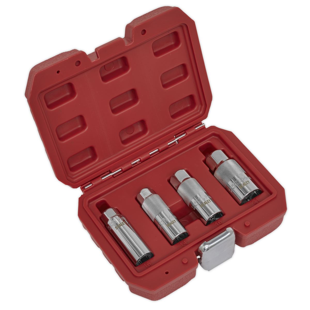 Sealey Spark Plug Socket Set 4pc 3/8"Sq Drive Metric Rubber Insert AK6556